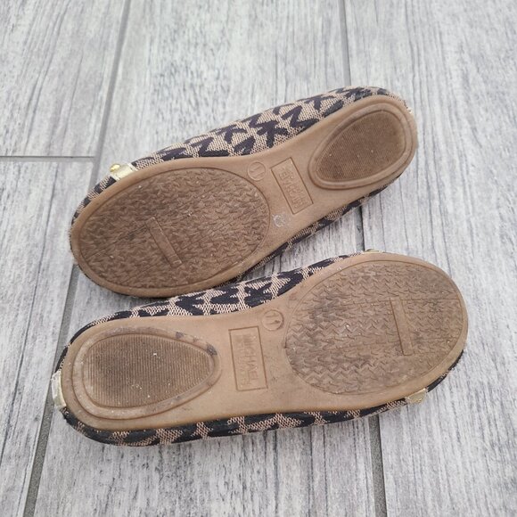 MICHAEL Michael Kors “Mica” Monogram Kids Ballet Flats Shoes Tan/Black Size 11 - Picture 10 of 11
